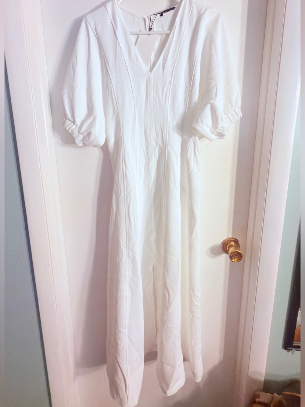 Zara Balloon Sleeve Solid White Mido Dress NWT - Picture 3 of 7
